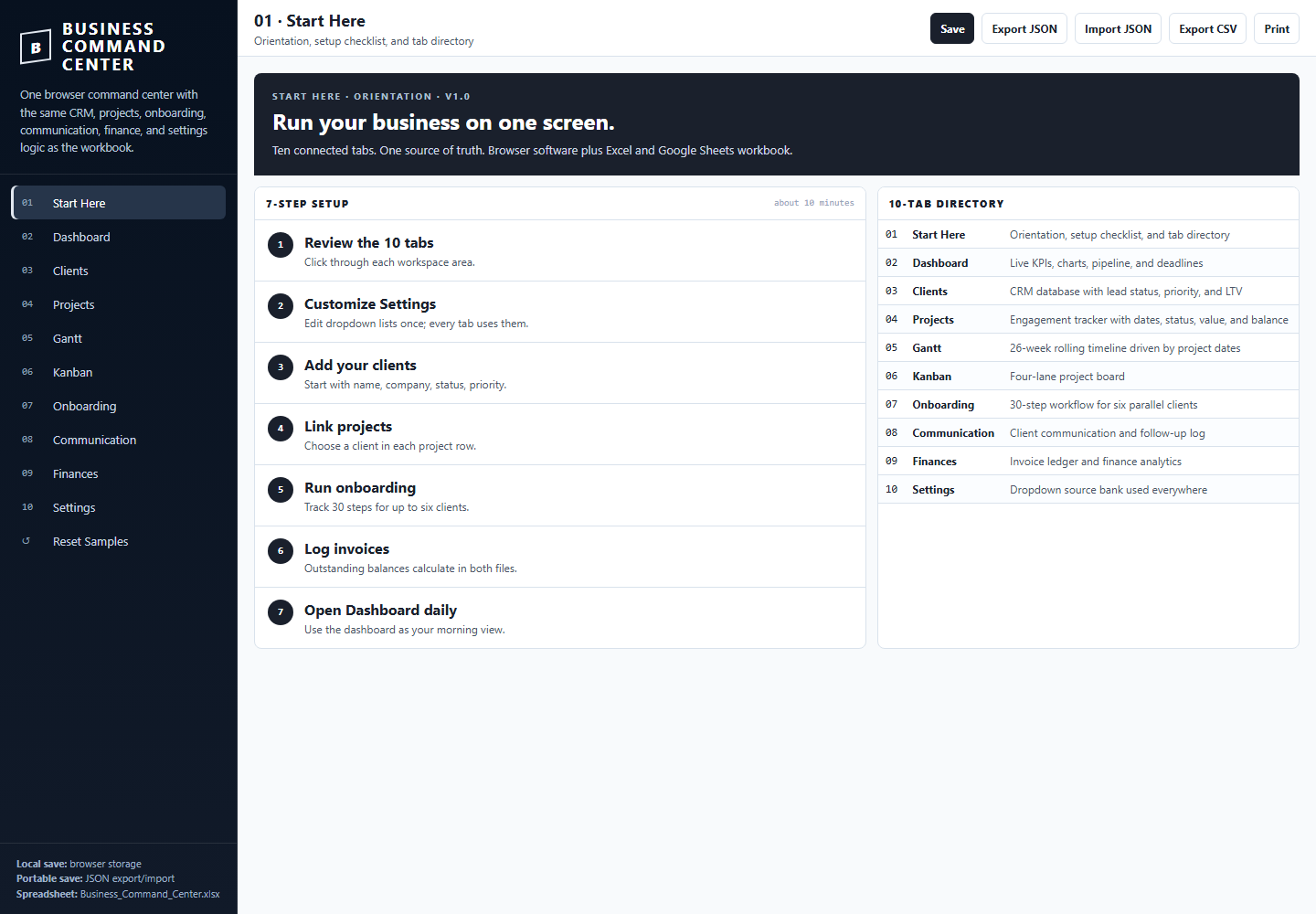 Business Command Center dashboard preview